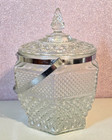 Vintage Anchor Hocking Wexford Glass Diamond Cut Ice Bucket W tongs   Lid