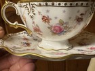 Footed Cup   Saucer  Royal Antoinette  Royal Crown Derby Embossed Gold Dots