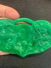 4 6 Inch Excellent Chinese Green Jadeite Jade Hand Carved  2dragons  Plaque