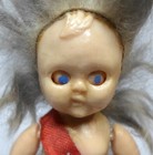 Vintage Miniature Plastic Doll Souvenir From Wells Maine Wearing Fur Sleep Eyes