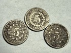 Three U s  Shield Nickels  1866 Rays  1870  1874  Ag Semi-dark  Rough   q20