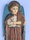 Antique Vtg Religious Carved Wood Santo Saint Angel Harp Musician Folk Painting