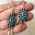 Native American Cluster Earrings Turquoise Needlepoint Hooks Signed Sterling