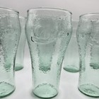 Vintage Enjoy Coca Cola Glasses Green Hammered Glass 6 125  Tall Set Of 8