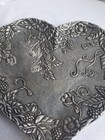 Vintage  Pewter Heart Shaped Metal Trinket Dish With Berries 7 5 x7 5 