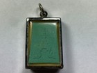 Vintage Solid Green Buddha Amulet From Thailand In Fancy Silver Case