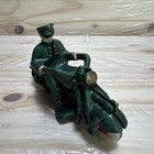 Antique Champion Green Cast Iron Police Motorcycle Toy 5 Inches