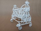 Vintage Miniature Dollhouse White Wicker Wire Rocking Cradle Crib Baby Bed