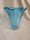 Gorgeous Hand Blown Glass  Vase Decorative Blue clear 9   7 5 