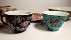 7 Pc Lot China Vintage Famille Rose Noire Millefleur Mun Shou Bowl Cups Egg Cup