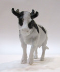 White Black Solid Hard Plastic 3x6 Dairy Cow W Horns Toy Figure Model