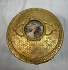 Antique Ornate Victorian Ormolu Bronze Crystal Jewelry Powder Vanity Box Casket