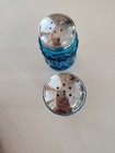 Vintage Le Smith Moon And Stars Blue Glass Salt   Pepper Shakers Set Euc