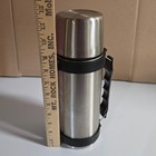 Vintage Stainless Steel Vacuum Bottle Thermos W Cup Lid Stopper   Handle
