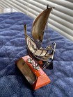 Antique Sterling Silver Model Sailing Ship Boat W  Moving Rudder Anchor 