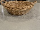Vintage Large Shallow Round Wicker Rattan Basket  Braided Loop Handles  15   