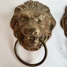 Antique Brass Lion Head Ring Drawer Pulls Pair W  Column Backplates