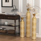 Set Of 3 Gold Metal Floor Vases  Tall Narrow Large Textured Glam Accent Decor