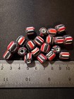 20 Chevrons Striped Glass Beads   b1176 - Black Red 10-12mm