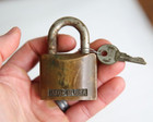 Antique Fraim Padlock W  Key Old Brass Lock Trunk Tool Box Safe Mailbox Vintage