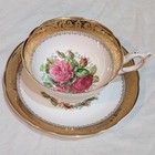 Vintage Foley Bone China Teacup And Saucer Hand-painted Roses Gold Filigree