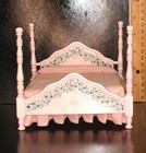 Hand Painted Pink Wood King Size Bed W  Mattress - Artisan Dollhouse Miniature