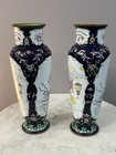 Pair Of Matching Vintage Chinese Enamel Cloisonne Vases 12    Tall Early 1900s