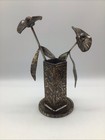 Vtg Mid Century Brutalist Metal Flower Bouquet In Vase Art Sculpture