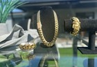 Bracelet   Chain Set  Miami Gold Cuban Link Gold Plated Stainless Steel Set 20mm