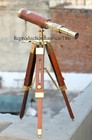 Nautical Brass Antique Collectible Marine Scope Telescope With Wooden Tripod