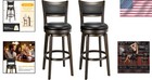 Swivel Bar Stools Set Of 2 Black Faux Leather 30 Inch Bar Height Kitchen Pub