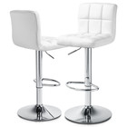 White Set Of 2 Bar Stools Leather Square Pub Seat Adjustable Dining Chair W back