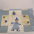 Vintage Baby Blanket Nursery Quilt Appliqued Clown Balloons Blue 33x48 