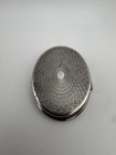 Vintage Silver Tone Floral Oval Trinket Pill Box Hinged Roses Jewelry Case Box