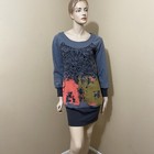 Women   s Grey Polyester Casual Winter Stretch Painted Size 4 Blouse Tunic Dress