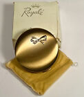 Rare Vtg Royale Powder Compact Nos Mcm Mirror Brushed Gold Tone Crown Bow Makeup