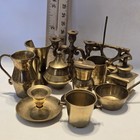 Vtg Miniature Dollhouse Brass Finish Jugs  Pan  Candlestick  Etc 11 Pcs