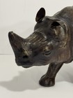 Vintage Leather Wrapped Embossed Rhinoceros Rhino Sculpture Figure Statue