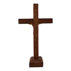 Small Wooden Standing Cross Crucifix With Goldtone Corpus Jesus 4 5  Tall