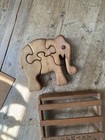 Vintage Wooden Elephant Puzzle In Wooden Crate  Animals Theme Age 1-4