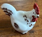 Chicken Figurine White Rustic Drip Style Brown Red Glaze