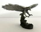 Vintage Hudson Pewter Bald Eagle Flying Over A Rock With Talons Out Signed 