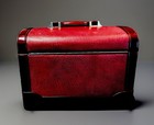 Rare Vintage Burgundy Leather Beauty Makeup Train Case - Mirror   Comb  Lock