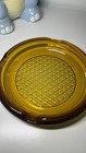 Vintage 1970s Mid Century Amber Glass Ashtray With Diamond Pattern