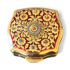 Vintage Stratton Floral Red Enamel And Gold Finish Pill Box Mint Condition