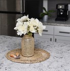 Glass Vase With Woven Straw Decor   Roped Straw On Glass Vase  l  8 07  X 3 74 