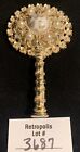 Sam Fink Sf Ornate Mini Hand Mirror 4   Faux Pearls Floral Signed Vintage 1950s