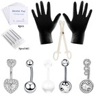 17pc 14g Professional Navel Body Piercing Kit Stainless Steel Belly Button Ring