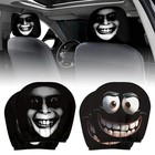 2pcs Set Of Funny Big-eyed Grinning Cartoon Print Car Seat Headrest Covers