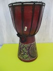 Djembe Hand Drum Carved Wood Wooden W  Colorful Dot Pattern Decoration